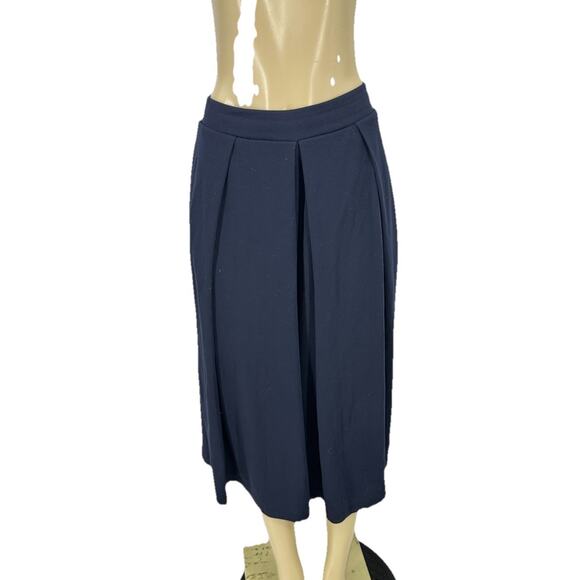 Uniqlo Small Women Pull On Pleated Cropped Wide Leg Pants Navy Blue 12-2k - Picture 1 of 9